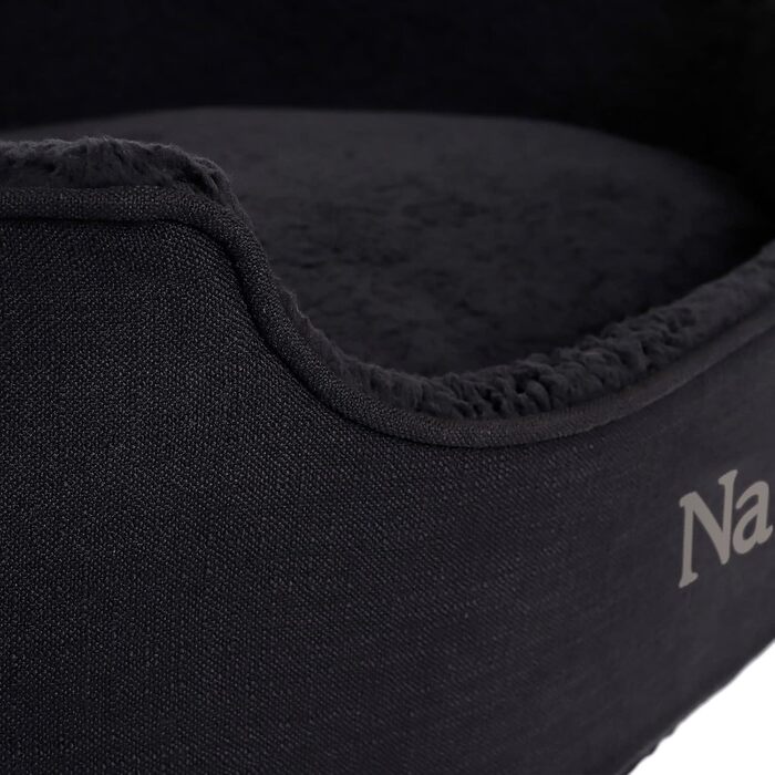 Lionto Dog Bed with Reversible Cushion and Washable Cover, Stable Dog Basket with Anti-Slip Dots, 92x72 cm, Cozy Pet Bed for Dogs and Cats with Plush, (Black, L 83 x W 63 x H 27 cm (with name tag))