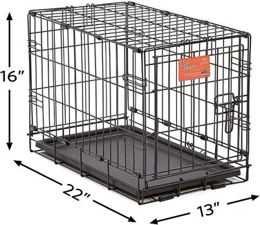 Кія для собак Midwest Homes Life Stages 1636DDU, чорна, для собак середніх порід, з подвійними дверцятами, металева, 91 см, з перегородкою, захистом підлоги, мискою, водонепроникним піддоном