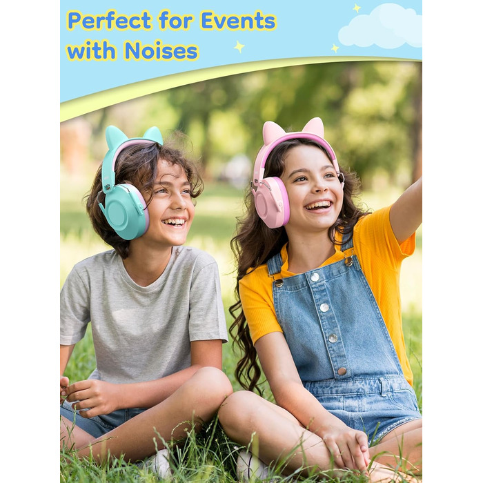 Навушники захисні дитячі Dr.meter SNR 32dB, захист від шуму для дітей з аутизмом, концерти, авіашоу (2 шт. зелені та рожеві)