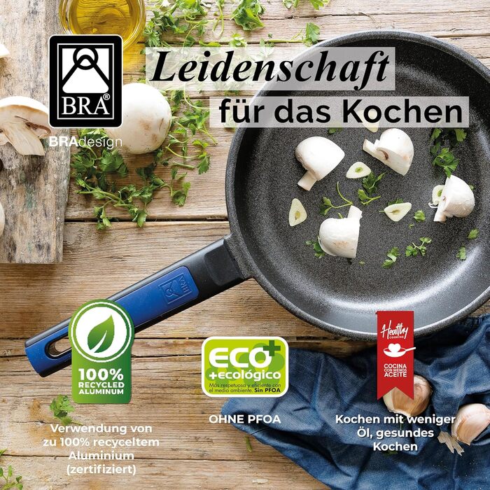BRA Advanced | Set of 3 non-stick frying pans made of cast aluminum, 20|24|28 cm, PFOA-free, reinforced, excellent performance and scratch resistance, suitable for induction (Frying Pan Set (18-22-26 cm))
