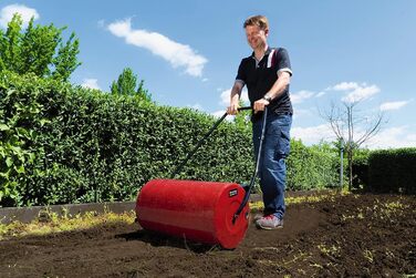 Einhell Lawn Roller GC-GR 57 (57cm width, 32cm diameter, side filling option (water and sand) with closure, adjustable dirt scraper on both sides), Red