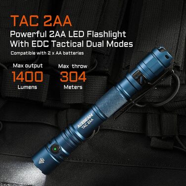 Ліхтарик ACEBEAM TAC 2AA EDC - тактичний, 1400 люмен, LED, 2 режими, зарядний пристрій, для кемпінгу
