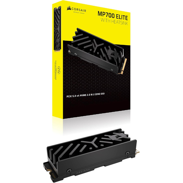 SSD Corsair MP700 Elite 2TB PCIe 5.0 NVMe M.2 – Швидкість до 10000 МБ/с – 3D TLC NAND, DirectStorage, з радіатором – Чорний