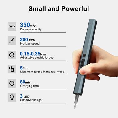 Dinow 30 в 1 Електричний набір викруток, акумуляторний, з LED-підсвічуванням, 2 швидкості, регулювання крутного моменту. Підходить для ремонту ноутбуків, окулярів, годинників, DIY-робіт
