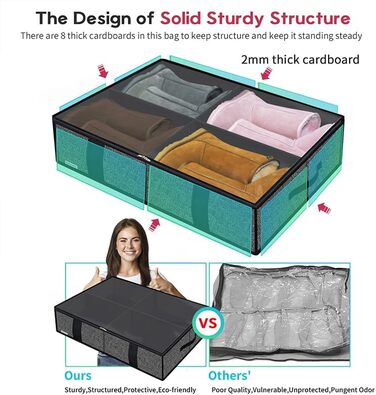 Підліжкова комода для взуття Homyfort 2 шт. з прозорим кришкою - органайзер для взуття. Містка коробка для зберігання взуття з 14 + 4 відділеннями, сірий льон, XDUBS14S4 (Чорний, XL)