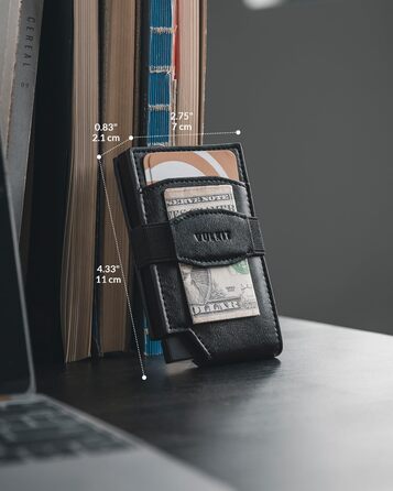 Чоловічий шкіряний картхолдер VULKIT з RFID захистом та вікном для документів, чорний