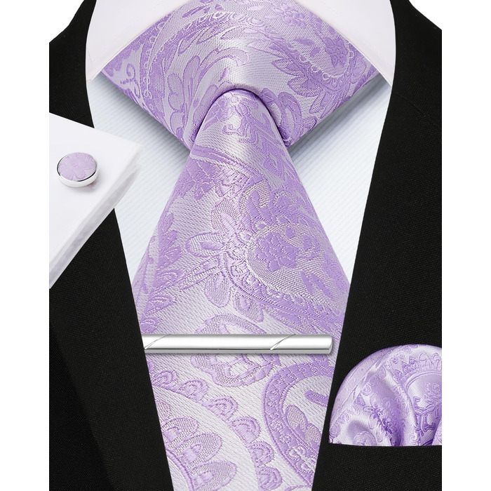Набір краваток для чоловіків Enlision: краватка, кишеньковий хустинка, краватки-кліпси та запонки (світло-фіолетовий)