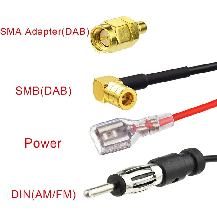 Активна автомобільна антена Eightwood DAB/DAB+, FM/AM, з підсилювачем, дахова, з SMB/SMA штекером і DIN адаптером, сплітер, 5 м кабель