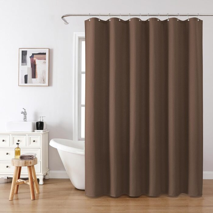 Штора для ванної кімнати Waffel з кільцями, тканинна, водовідштовхувальна, антигрибкова, 182x182 см, біла (Waffel - коричневий, 244x182 см)