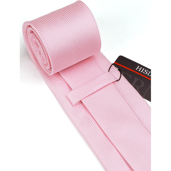 Комплект краватки для весілля HISDERN: краватка в клітинку, нагрудна хустинка, краваткова застібка та запонки (Рожевий, 3)