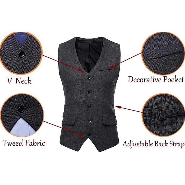 Жилет чоловічий RONGKI Showu з паєтками, Slim Fit, для вечірки, весілля, ділового стилю, елегантний, в стилі блейзера (XXL, візерунок 'єлочка', чорний/білий)