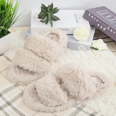 Жіночі тапочки з м'якою підкладкою, антиковзні, теплі, пухнасті, відкриті, для дому та вулиці, розмір 36/37 EU, 2 кольори