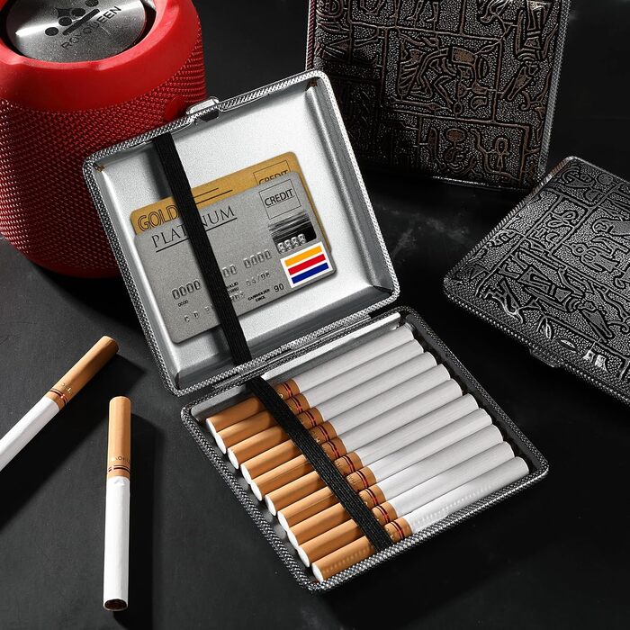 Чохол для сигарет зі шкіри та металу на 20 сигарет, нержавіюча сталь, 10 x 10 x 2 см
