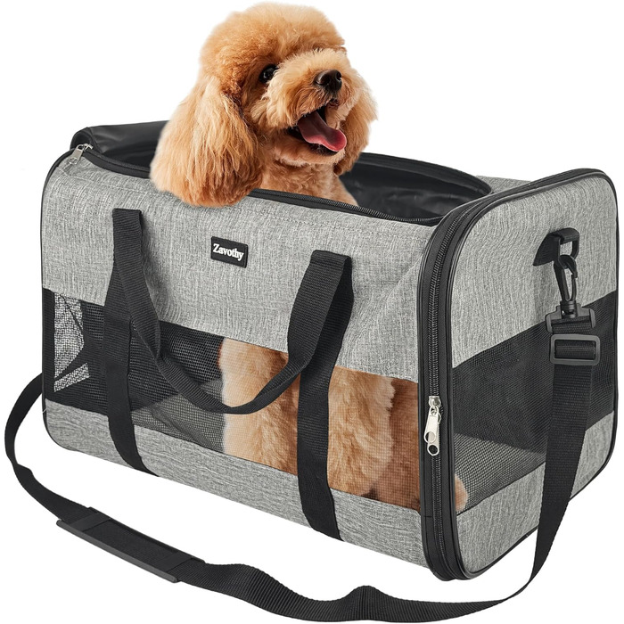 Транспортна сумка для котів та собак, дихаюча та складна, транспортна переноска з регульованим плечовим ременем, знімна плюшева матрацна подушка (Сірий, L)