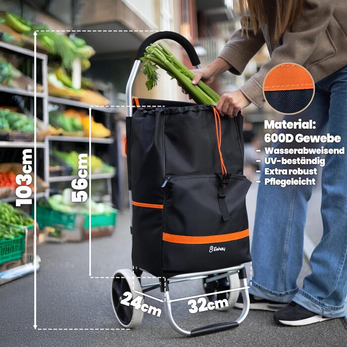Тролей для покупок Eskey з термокишенею – складаний, водонепроникний, 50L (Чорний)