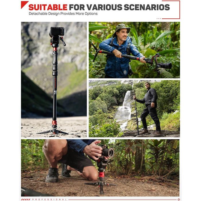 Монопод IFOOTAGE 3-в-1 з алюмінію: монопод, штатив, телескопічний стійка для фото та відео, 180 см, сумісний з DSLR та відеокамерами