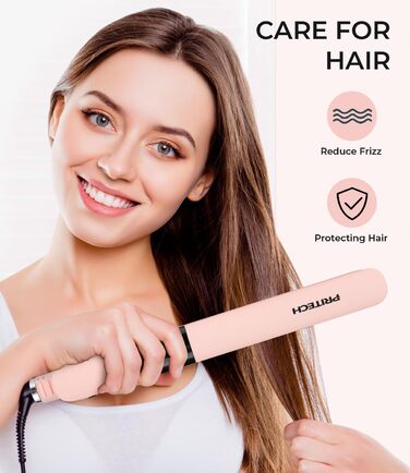 Плойка для волосся PRITECH з титановою пластиною, LCD-дисплеєм, регулюванням температури 150–230°C, універсальна напруга (Рожева)