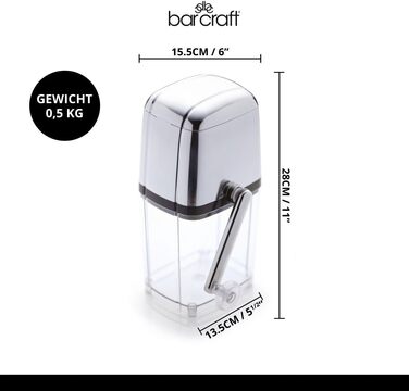 BarCraft Ice Crusher for Cocktails, with Ice Scoop, Plastic and Stainless Steel, 15.5 x 13.5 x 28cm, Transparent/Silver