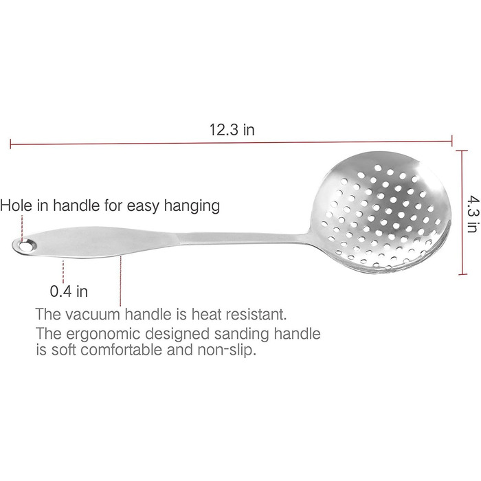 Skimmer Spoon/Strainer Ladle - Stainless Steel - with Sanding Handle - Perforated Style for Kitchen Food - by Cenka (13.2-inch) by CENKA