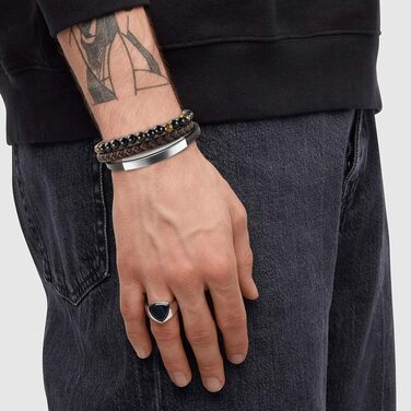 Чоловічий шкіряний браслет Casisto Lederarmband з гравіюванням, плетінка, магнітний замок (18.5 см, коричнево-срібний)