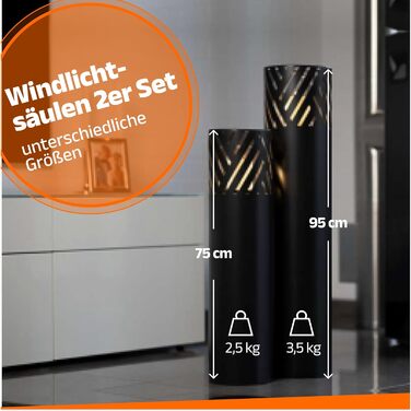 BENTSON Lantern Post Set of 2 | Decorative Post for the Garden in Rust Industrial Design | Lantern for Outdoors and Indoors | Includes Candles | Oriental | 95cm + 75cm (Anthracite (Stripes))