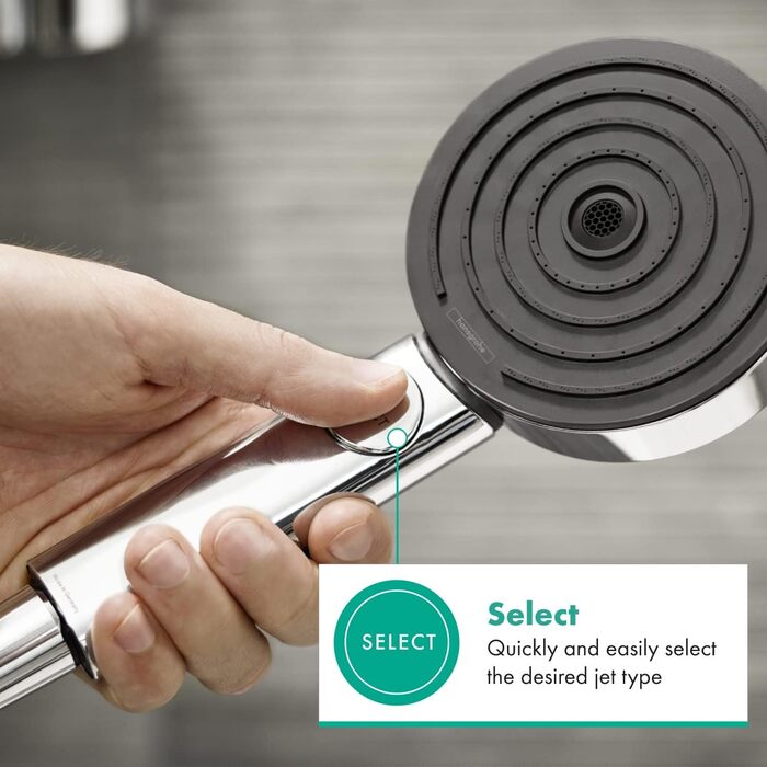 Душова лійка Hansgrohe Pulsify Select S з вибором струменів, ручна насадка, 3 струмені (Relaxation Version), діаметр 105 мм, захист від накипу, хром, 24110000