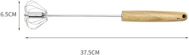 Snow Whisk Mixing Whisk Small Semi-Automatic Manual Snow Whisk for Baking at Home, Hand Mixer with Wooden Handle Beater Kitchen Whisk (6.5x37.5cm)