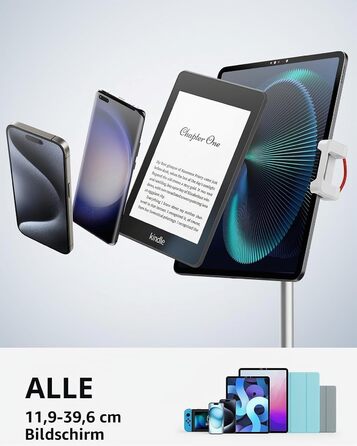 Регульована підставка для планшета та смартфона SAIJI, металевий тримач з посиленою базою, налаштування кута та висоти, сумісна з iPad Pro, Air, Mini, iPhone (4.7-12.9 дюймів), срібляста