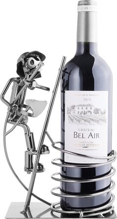 BRUBAKER Wine Bottle Holder, Fireman on Ladder, Decorative Object, Metal with Greeting Card for Wine Gift