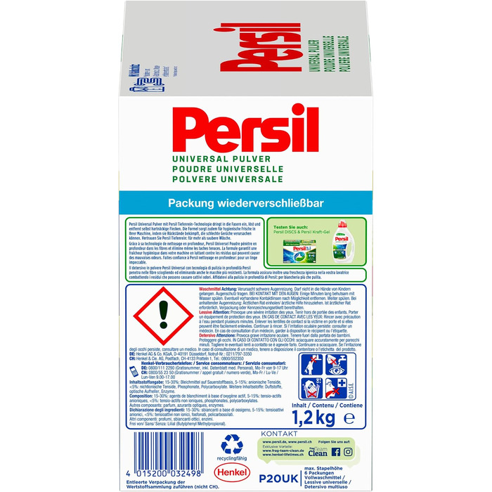 Пральний порошок Persil Universal Tiefenrein, універсальний засіб для глибокого очищення та гігієнічної свіжості білизни, 20 завантажень