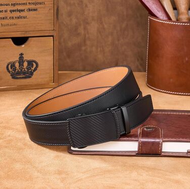 Чоловічий шкіряний ремінь VRLEGEND з автоматичною застібкою (ратинг) без дірок для ділового костюма, регульований розмір, з подарунковою коробкою, чорний