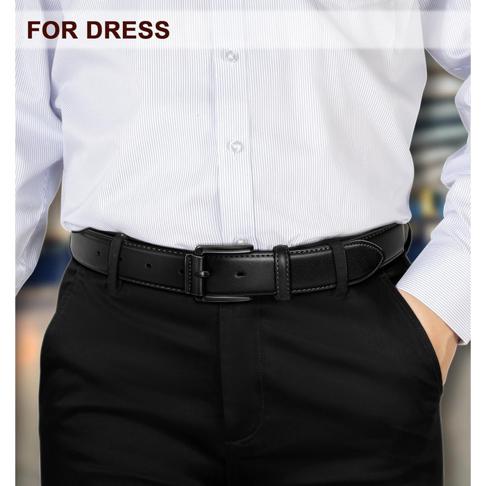 Чоловічий ремінь KEMISANT 2 шт. – шкіряний ремінь для чоловіків, повсякденний, для гольфу, до джинсів, 3,5 см, 2 шт. в упаковці, чорний/кавовий, розмір 63-110 см