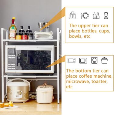 Розширювана полиця для мікрохвильової печі, органайзер для кухні, підставка для повітряної фритюрниці, 3 яруси (чорний/білий)