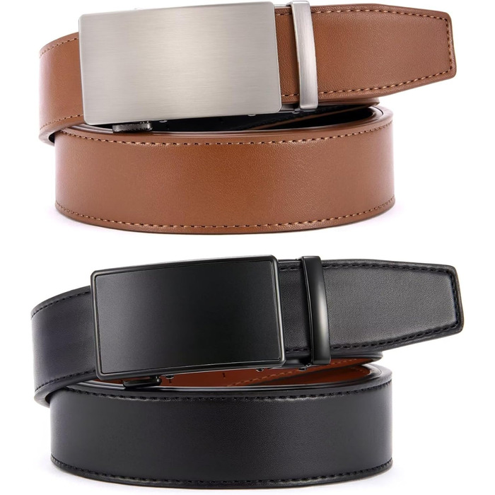 Чоловічі ремені CHAOREN (2 шт.): шкіряні, з автоматичною пряжкою, 35 мм, регулюються, чорний/коричневий, розмір 90-100 см