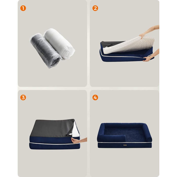 Feandrea Orthopedic Dog Bed, Dog Cushion, Dog Basket, Soft Padding, Dog Sofa, Raised Edges, Removable and Washable Cover, 91 x 71 x 20 cm, Non-Slip Bottom, PGW076G01 (L 120 x W 85 x H 20 cm, Anthracite Blue)