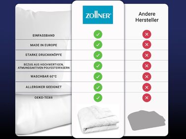 ZOLLNER 4-Season Duvet 240x220 cm - for Summer and Winter - made of 2 buttoned-together duvets - washable up to 60 °C - Hotel Quality - Oeko Tex Certified 240 x 220 cm White