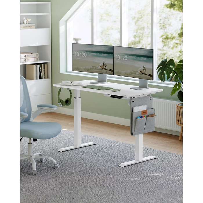 VASAGLE Electric Height Adjustable Desk, 60 x 120 x 72-120 cm, Memory Function, Wood & Steel Frame, Cloud White
