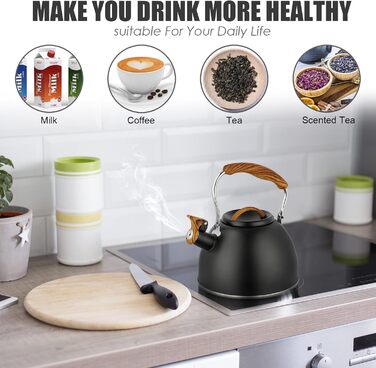 Чайник заварний з нержавіючої сталі 3л з дерев'яною ручкою та свистком, ретро стиль для плити (газ, індукція)