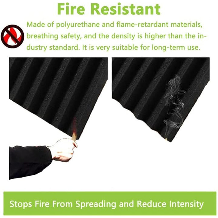 Акустичний поролон Foneso для звукоізоляції, панелі-поглиначі шуму 30x30x5 см, висока щільність 25кг/м³, чорний (12 шт) для студії, офісу та кінотеатру