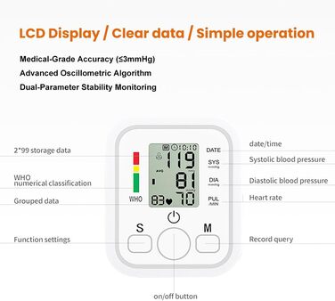 Тонометр на плече Oberarm з великою манжетою - цифровий тонометр USB-зарядний | Виявлення аритмії, 2x99 місця для зберігання даних для 2 користувачів | Ідеальний для домашнього використання