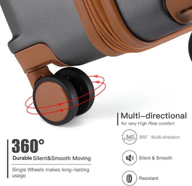 Чемодан British Traveller середнього розміру, 64 x 43 x 26.5 см, з TSA-замком, ABS+PC, сірий (24'+28')