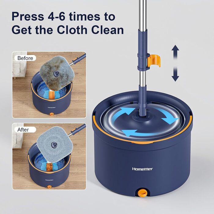 Набір для миття підлоги та вікон Wischmopp з відром, 2-в-1, 132 см, система з 2 камер, 4 мікрофібрових насадки