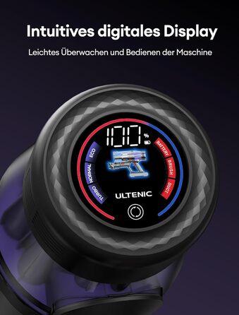 Ultenic U16 Flex Cordless Vacuum Cleaner 550W/45 Kpa, 60-Minute Runtime Cordless Vacuum with Touchscreen and Telescopic Tube, Wall-Mounted Charging Station with Indicator Light, Anti-Tangle for Hard Floors, Carpets, and Pet Hair
