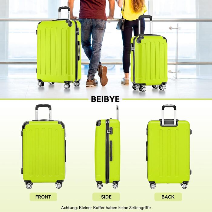 Чемодан Beibye Zwillingsrollen Hardcase XL 66см, зелений - міцний корпус, 14 кольорів