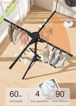 Сушарка для білизни Standtrockner Hoch Klappbar - розкладна сушарка для білизни з 4 крилами для балкона, в приміщенні та на вулиці (білий/чорний)