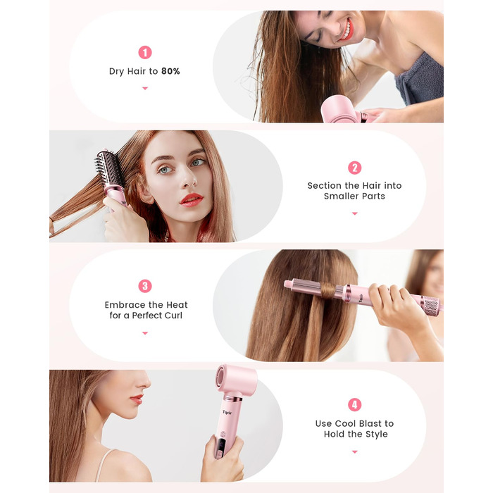 Airstyler 8-в-1: комплект для укладки волосся з набором насадок, рожевий