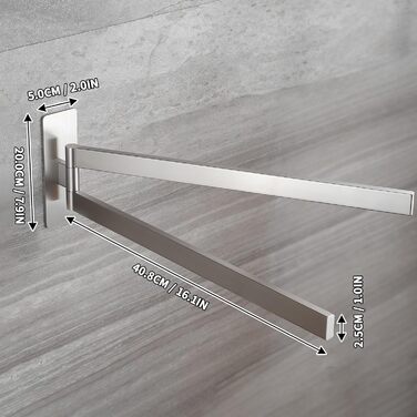 Підвісний тримач для рушників ZUNTO, 2 шт., поворотний 180°, з нержавіючої сталі 304, для ванної та кухні, сріблястий, 40.8 см