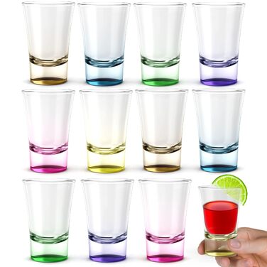 Набір склянок для шотів Volila 12 шт, 6cl, кольорові, міцне скло для горілки, текіли, вечірок, можна мити в посудомийній машині