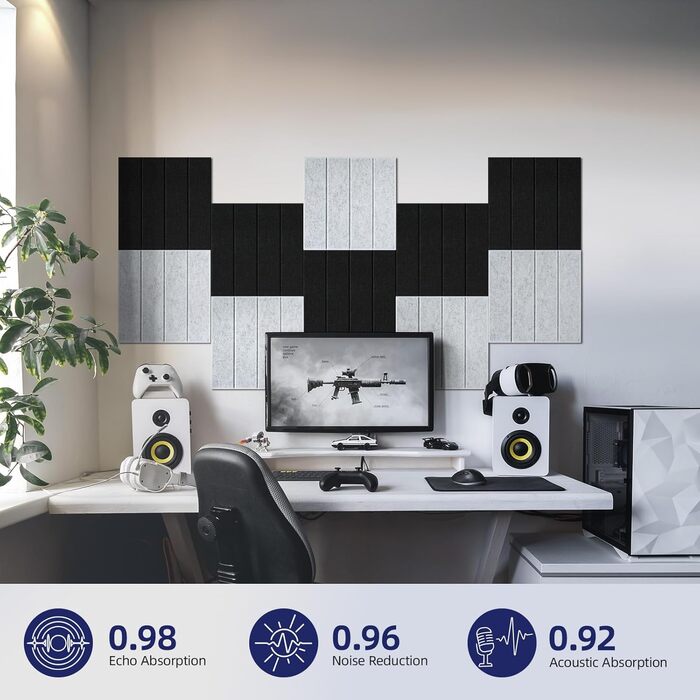 Акустичні панелі Vieshful самоклеючі 30x30x1 см, шумопоглищаючі панелі з фетру для стін, звукоізоляція для студії, дому та офісу (10 шт, сірі)