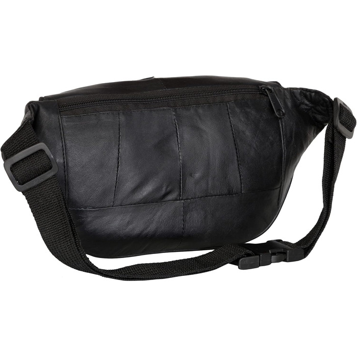 Liberty Leather Belt Bag made from Nappa leather with multiple pockets for outdoor use, travel, adjustable hip belt, fanny pack for hiking, cycling, running, fashion, Medium, (Black, 220)